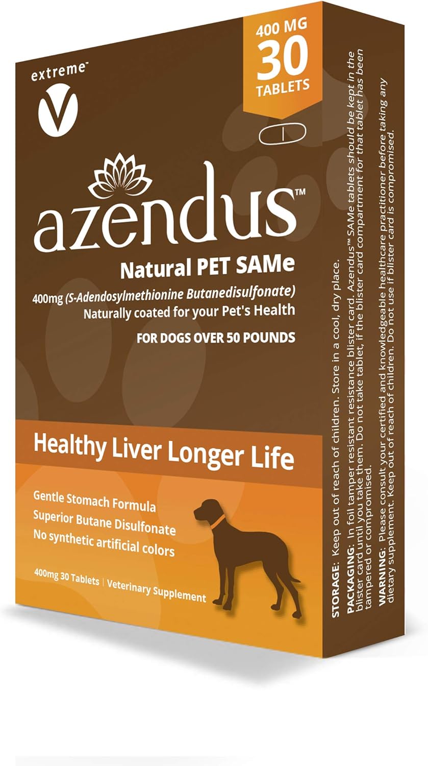 Azendus Natural Pet SAM-e 400mg, 30 Count, Same Butanedisulfonate Fiber Enteric Coated Tablets.