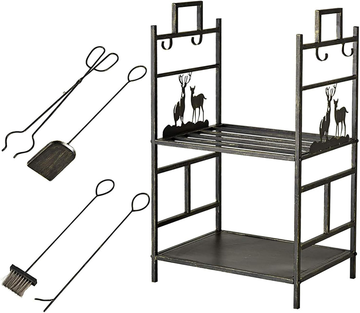 Large Firewood Shelf Wrought Iron Log Holder Wooden Storage Rack Indoor Outdoor Timber Holder Heavy Duty Timber Storage Firewood Storage