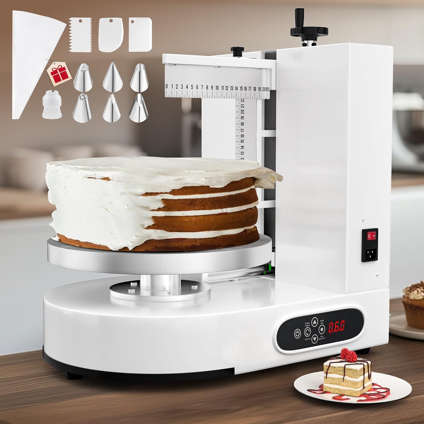 PYY Cake Decorating Machine - Automatic Cake Cream Spreading Machine for 4-12 Inch Cake Icing Machine, Electric Cake Turntable 60-320 RPM with Adjustable Scrapers, maquina para decorar pasteles