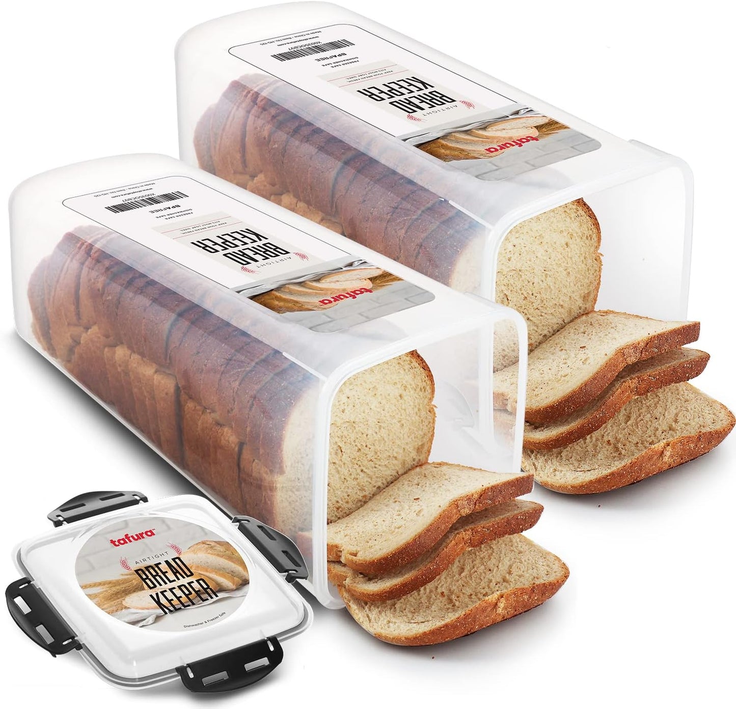 Tafura Bread Container - 2 Pack 5 Liter BPA Free Plastic Bread Box - Container\/Holder for Homemade Loaves and Baked Goods with Black Airtight Lid