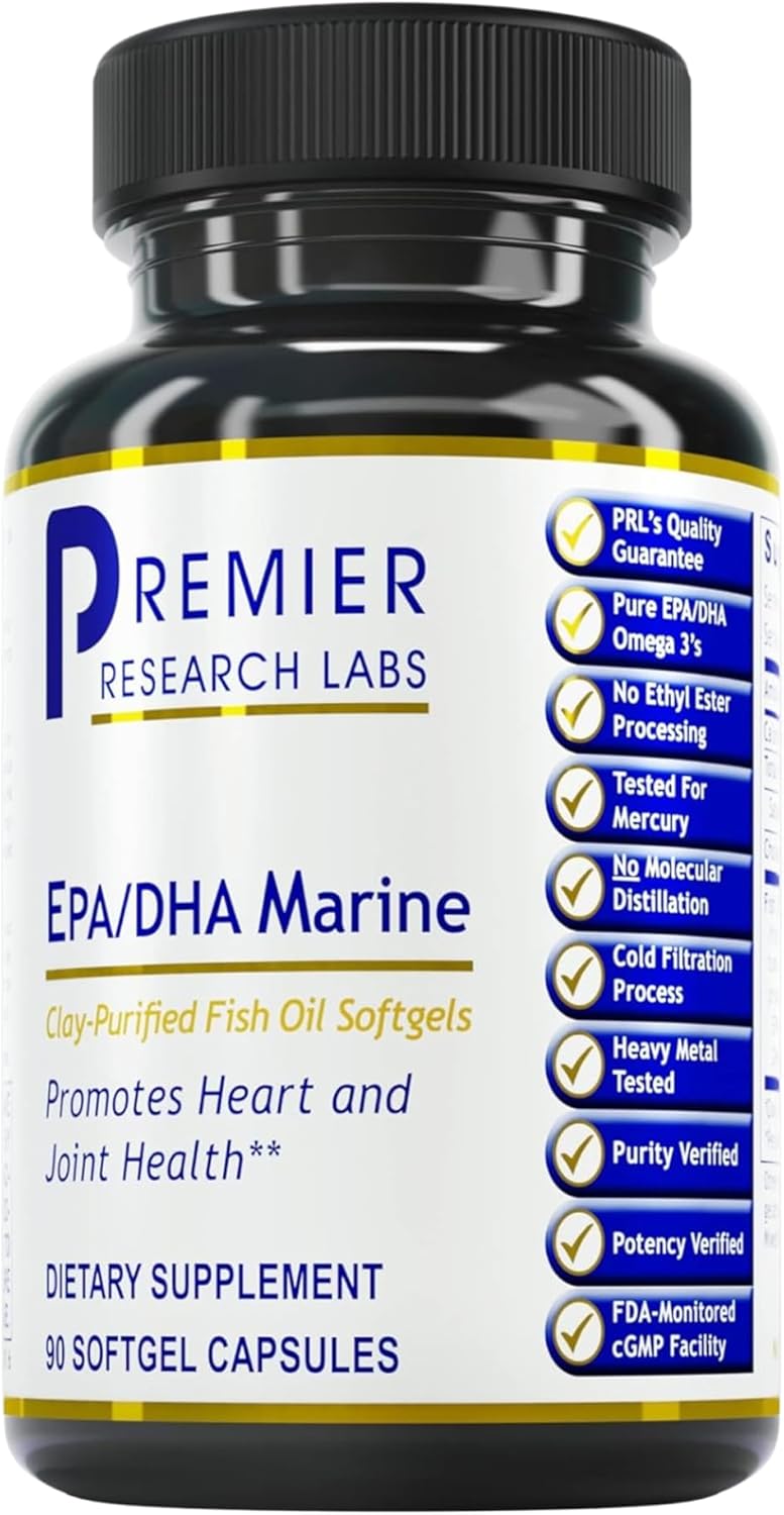Premier Research Labs EPA DHA Marine Softgels - Omega 3 Fish Oil, EPA DHA Omega 3 Supplement, Fatty Acids for Women & Men, Natural - 90 Softgel Capsules