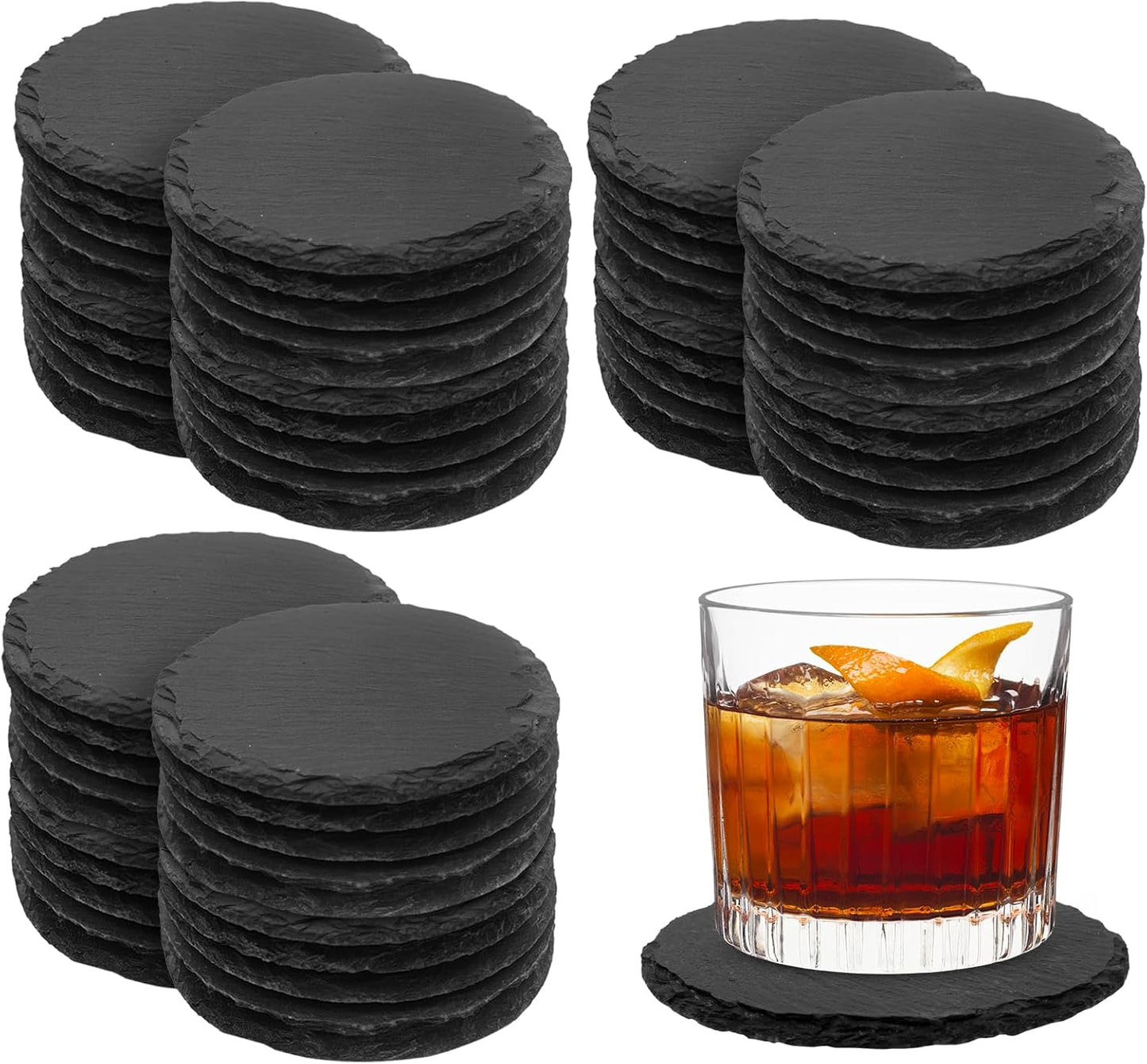60 Pieces Slate Coasters. Dhfsleo 4 inch Black Coasters Stone Coaster Set,Laser Engraving Blanks with Anti-Scratch Bottom, Perfect for use in Your Home, Office, Kitchen,bar or Anywhere.Round