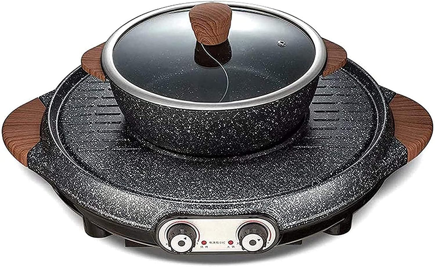 Korean BBQ Grill Electric Grill Indoor Multifunctional Hot Pot Teppanyaki Intelligent Temperature Control Grill & Shabu Shabu Pot with Divider for Family Gatherings,2100W,