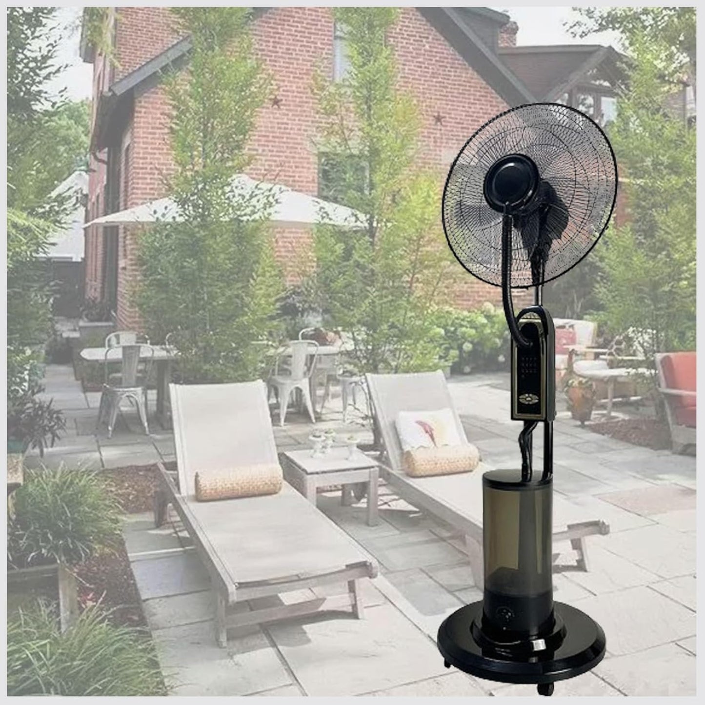 DMVWJR 16-Inch Misting Fan|Portable Floor Fan| 3 Cooling Speeds Mister Fan|Mist Fan With Water Tank And Wheels|Pedestal Fan With 90° Oscillation|Tower Fan For Residential Greenhouse Outdoor(7-Leaf)