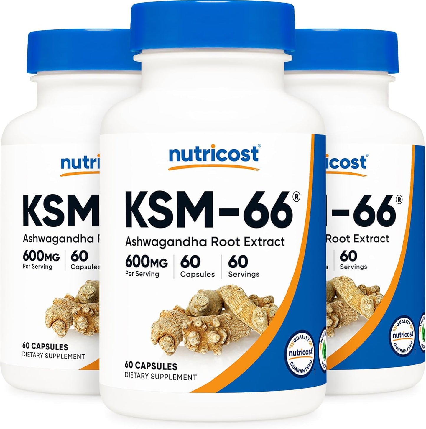 Nutricost KSM-66 Ashwagandha Root Extract 600mg, 60 Veggie Caps (3 Bottles) - 5% Withanolides - with BioPerine