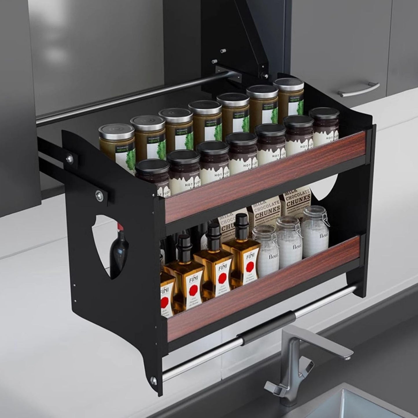 Heavy-Duty Upper Kitchen Wall Cabinet Storage Organizer, Spice Rack Organizer for Kitchen Appliance, Drop Down Shelf Blind Pull-Down, Pull Out Shelf (Size : 18.1"x11"x20.9")