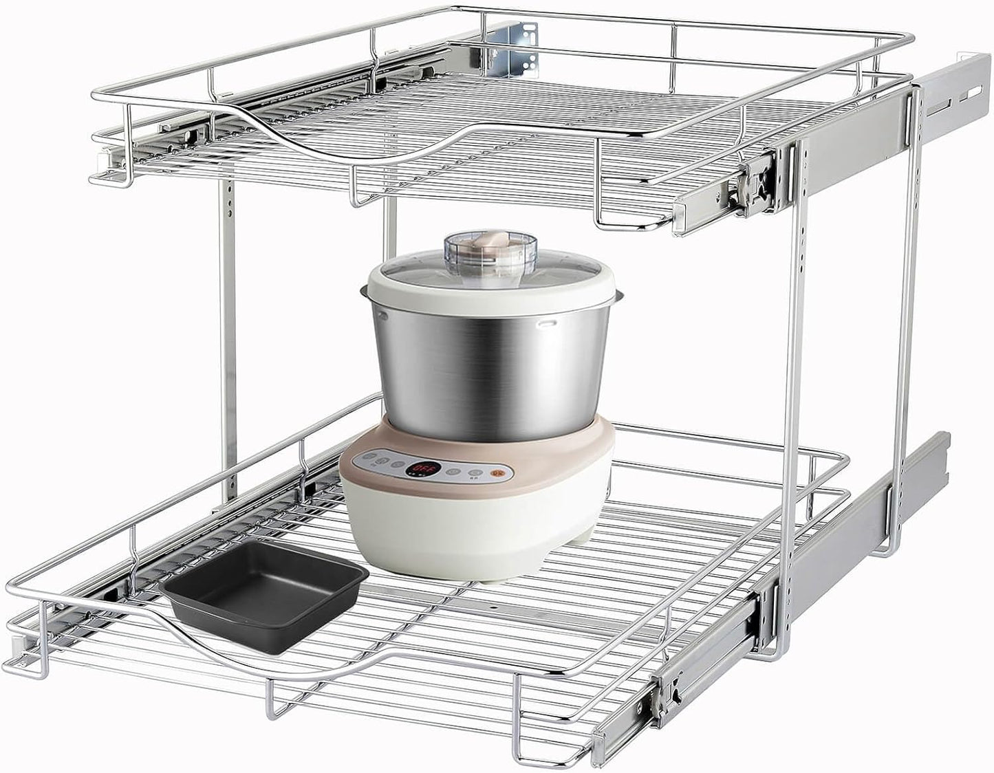 DINDON Pull Out Cabinet Organizer (14" W X 21" D), Cabinet Pull Out Shelves, 2 Tier Pull Out Drawers for Kitchen Cabinets, Wire Basket Slide Out Shelf for Cabinet Organization \u200Bin Kitchen, Pantry