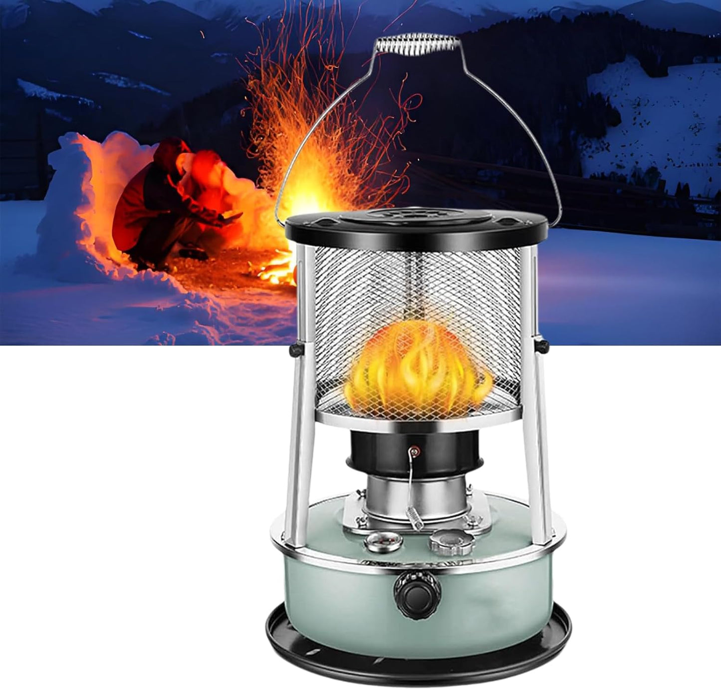 Mobile Kerosene Heater Camping Stove with Convenient Handle, Suitable for Heating, Fishing, Hunting, Hiking, Tent Camping(Green)