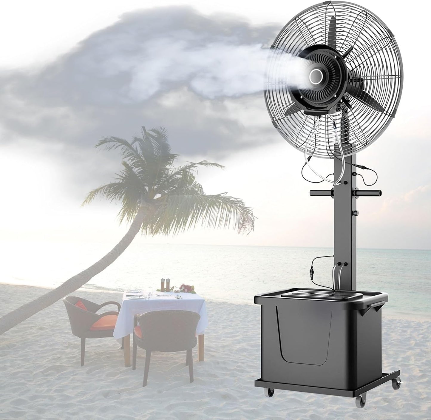26in\/30in Patio Misting Fans 320W Fan With Water Spray Misting Fan 3 Speeds, 90° Oscillation With 11 Gal Standalone Tank For Workshop Factory(Liftable,750)