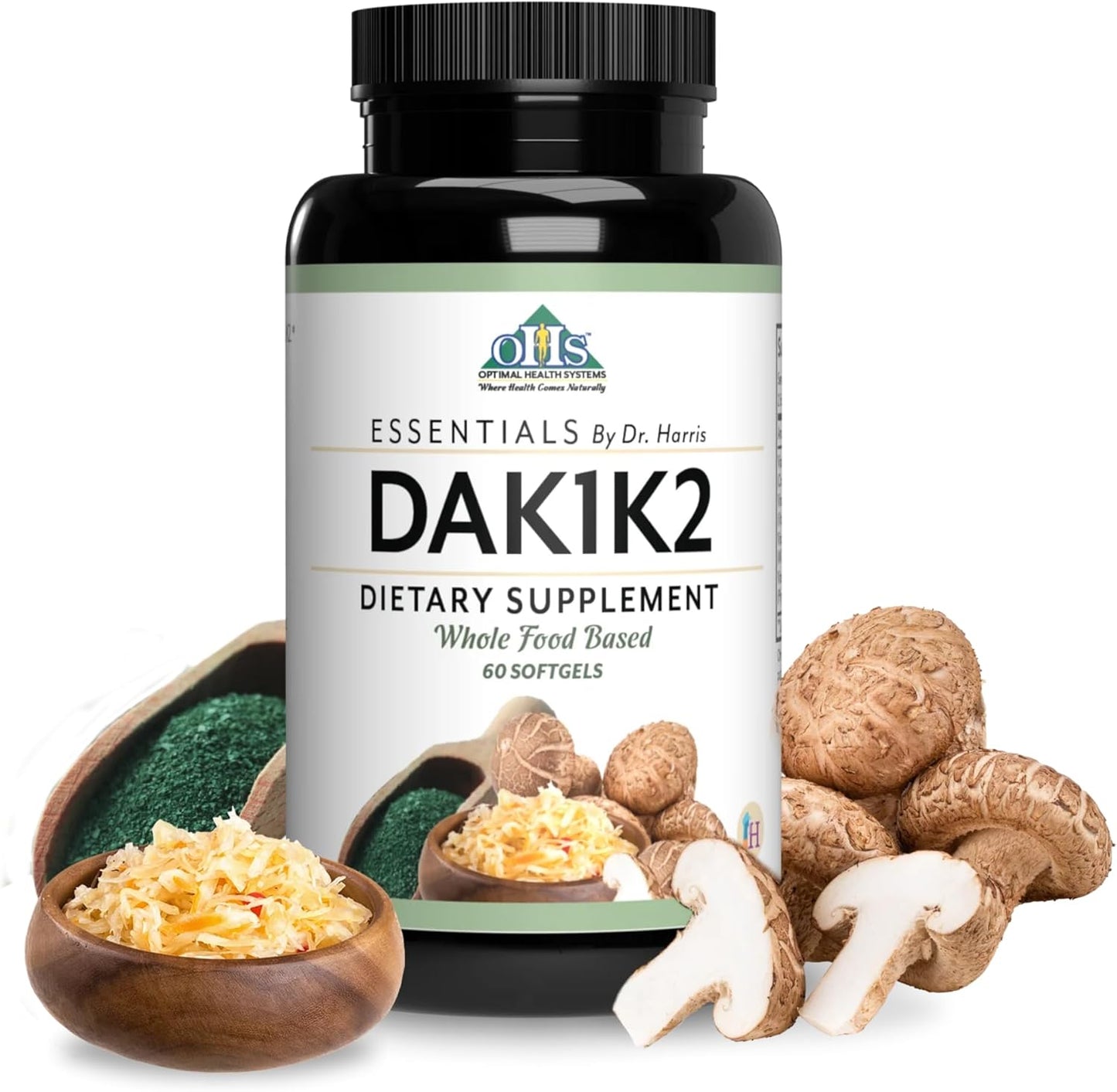 Optimal Health Systems Essential DAK1K2 | Vitamin D3 + A + K1 + K2 Immune Support, Bone Health, & Heart Health | Vitamin D w/MK-7 | 5000 IU | (Non-GMO, Whole Food, Gluten-Free) 60 Softgels