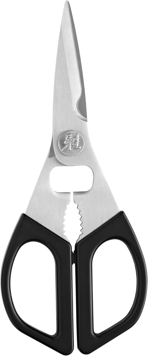Miyabi Kitchen Shears, Precisely Sharpened Stainless Steel Blades, Long Lasting Sharpness, Smooth Cutting Accuracy, Handles Designed for Comfort, Screw Cap and Bottle Cap Opener, Made in Japan