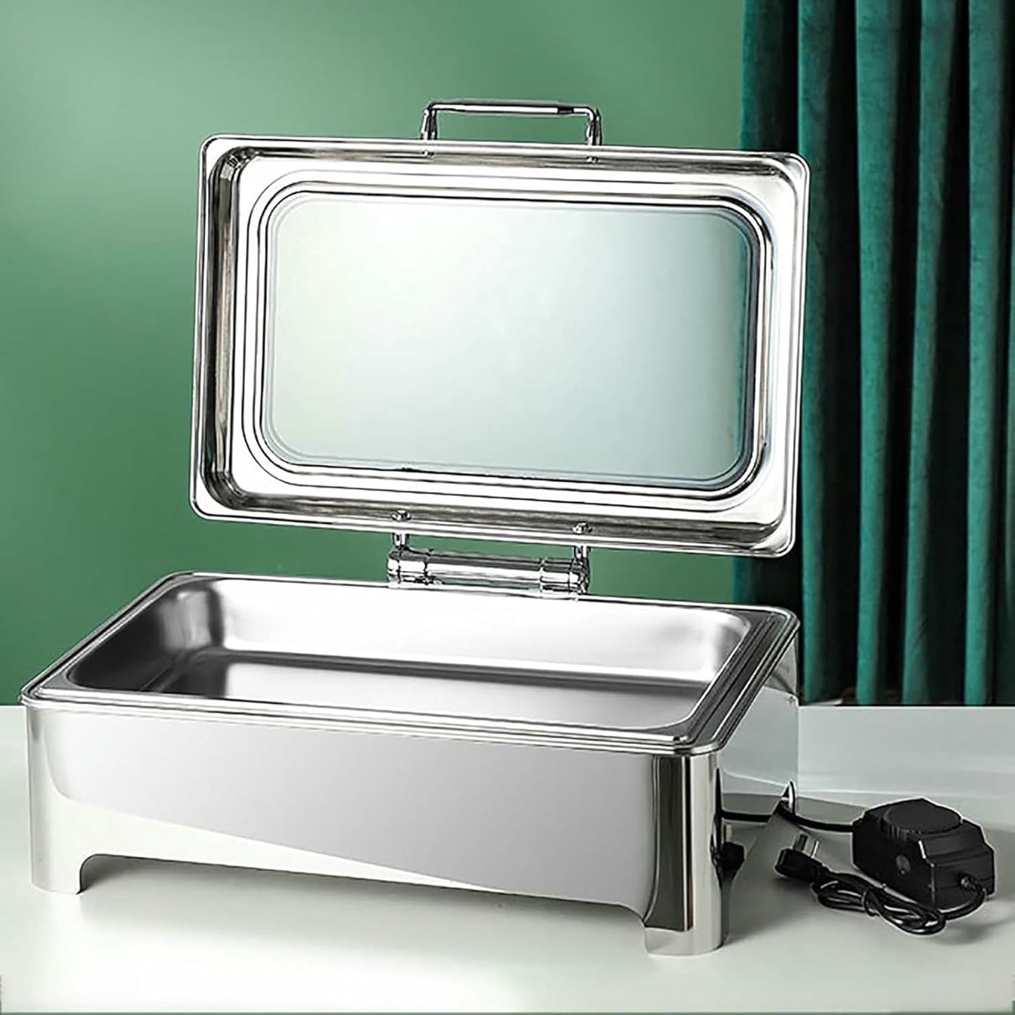 FYLFANYAN Electric Stove Buffet Set, 8qt 400w Chafing Dish, Servers and Stainless Steel Buffet Stoves with Glass Cover, 9 Heating Levels, PO ~\/