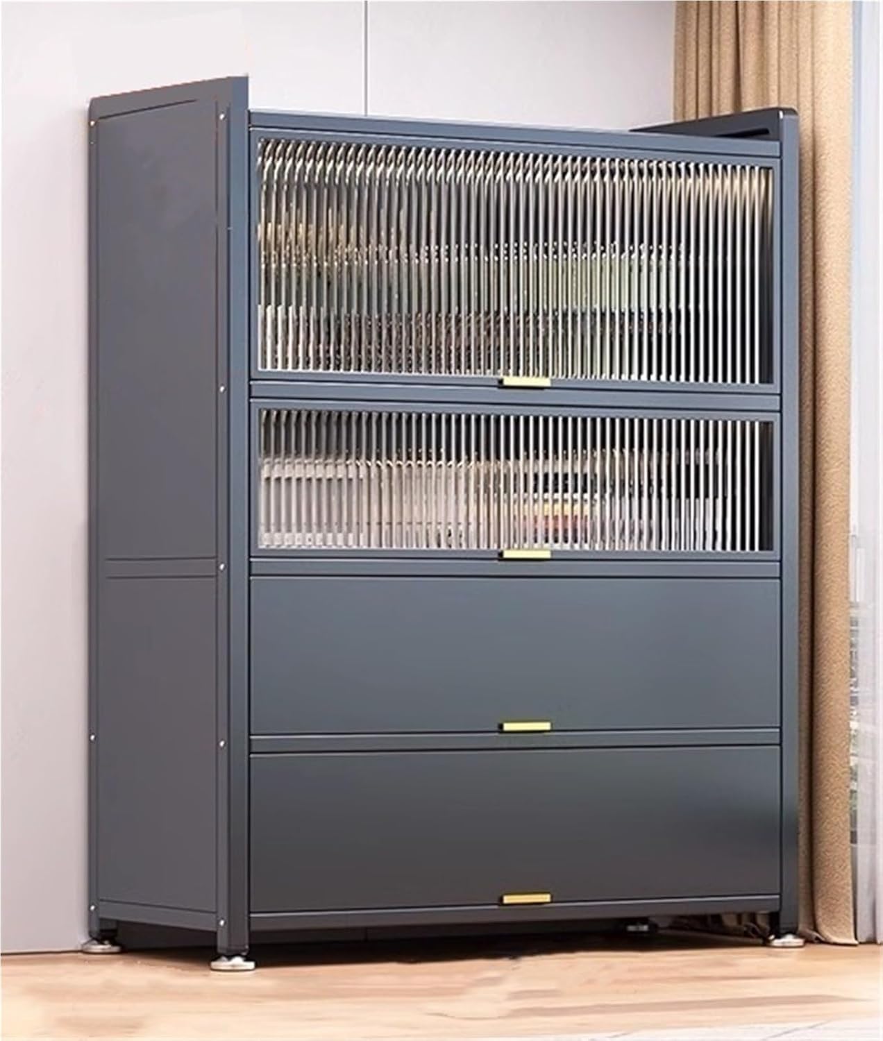 4 Tier Kitchen Pantry Storage Cabinet Microwave Stand with Flip-up Doors Freestanding Storage Cabinet for Dining Room Living Room,Living Room