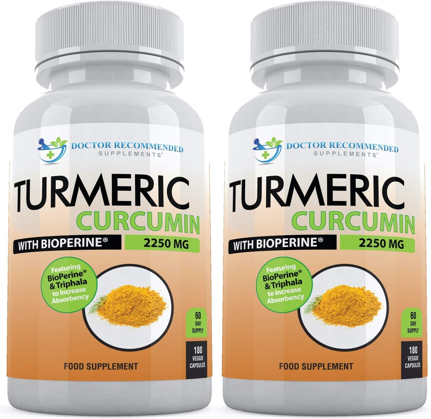 Turmeric Curcumin with Bioperine - 360 Veggie Capsules - 2250mg 95% Curcuminoids with Black Pepper Supplement and Triphala (Pack of 2)