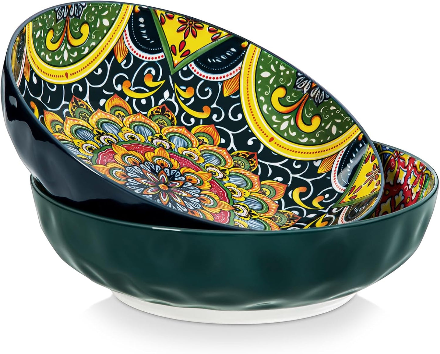 vancasso Large Serving Bowls, 78 Oz Extra Large Salad Bowls Set of 2, Bohemian Decorative Bowls for Salad, Fruit, Pasta and Dinner, Serving Dishes Set for Party, Dishwasher & Microwave Safe-Green