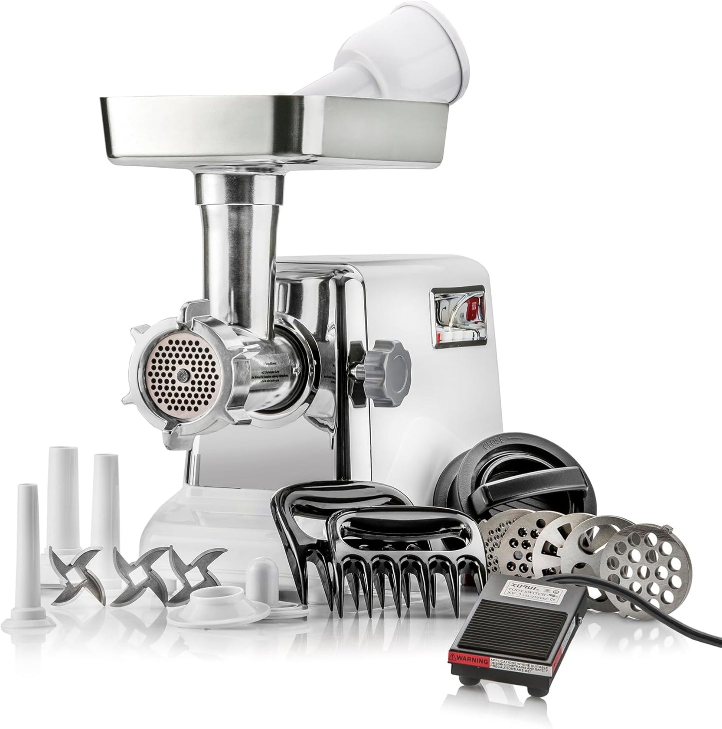 STX International Turboforce 3000 Series 6-in-1 Electric Meat Grinder | 3000W Max | 3-Speed | Foot Pedal | 5 Grinding Die | 3 Stainless Steel Blades | Sausage Stuffer | Kubbe Maker & More Included