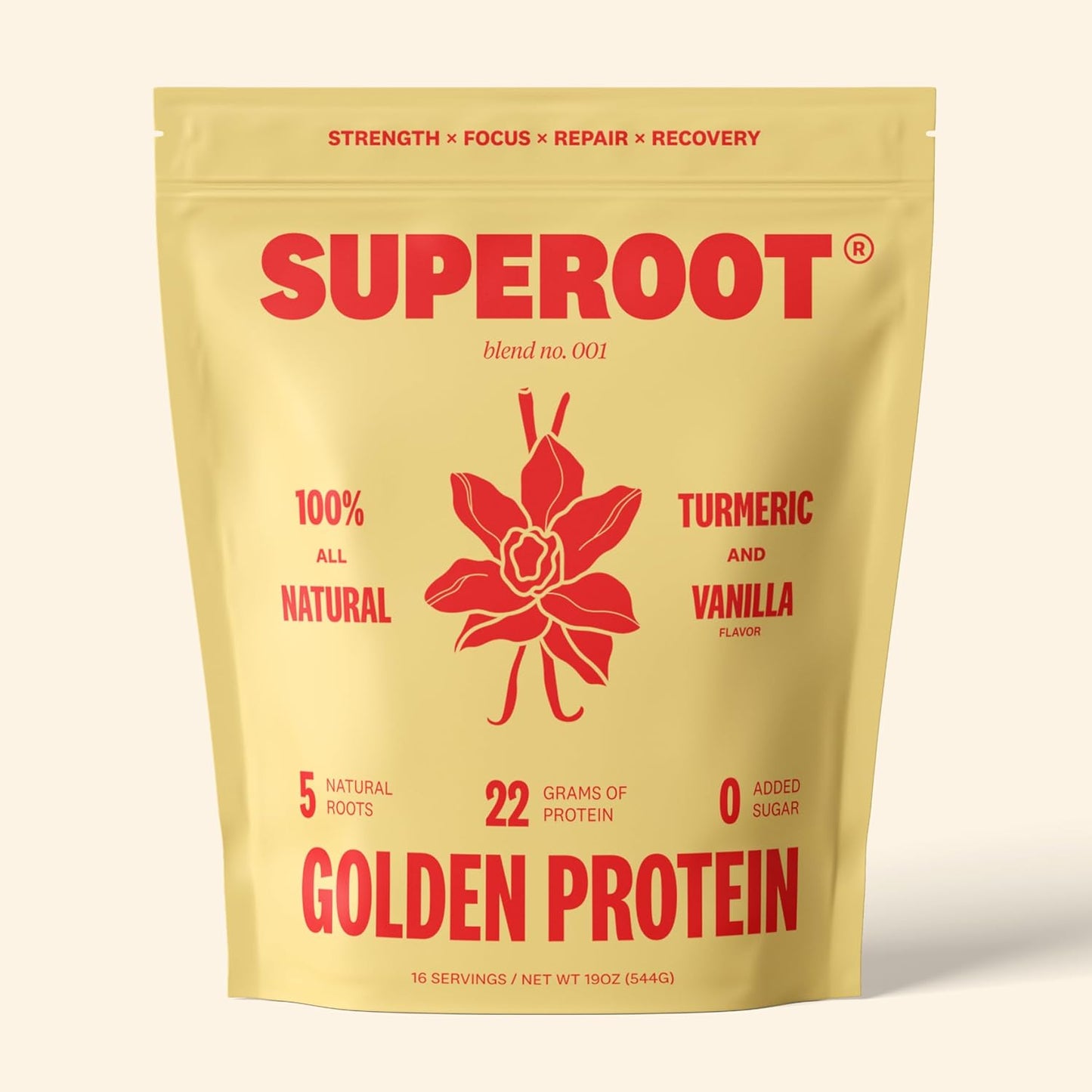 Golden Protein® Natural Plant Based Protein Shake for Men and Women | 22G Per Serving | Non-Dairy Superfood Powder Root Blend | Tastes Like Golden Milk | No Added Sugar | 16 Servings