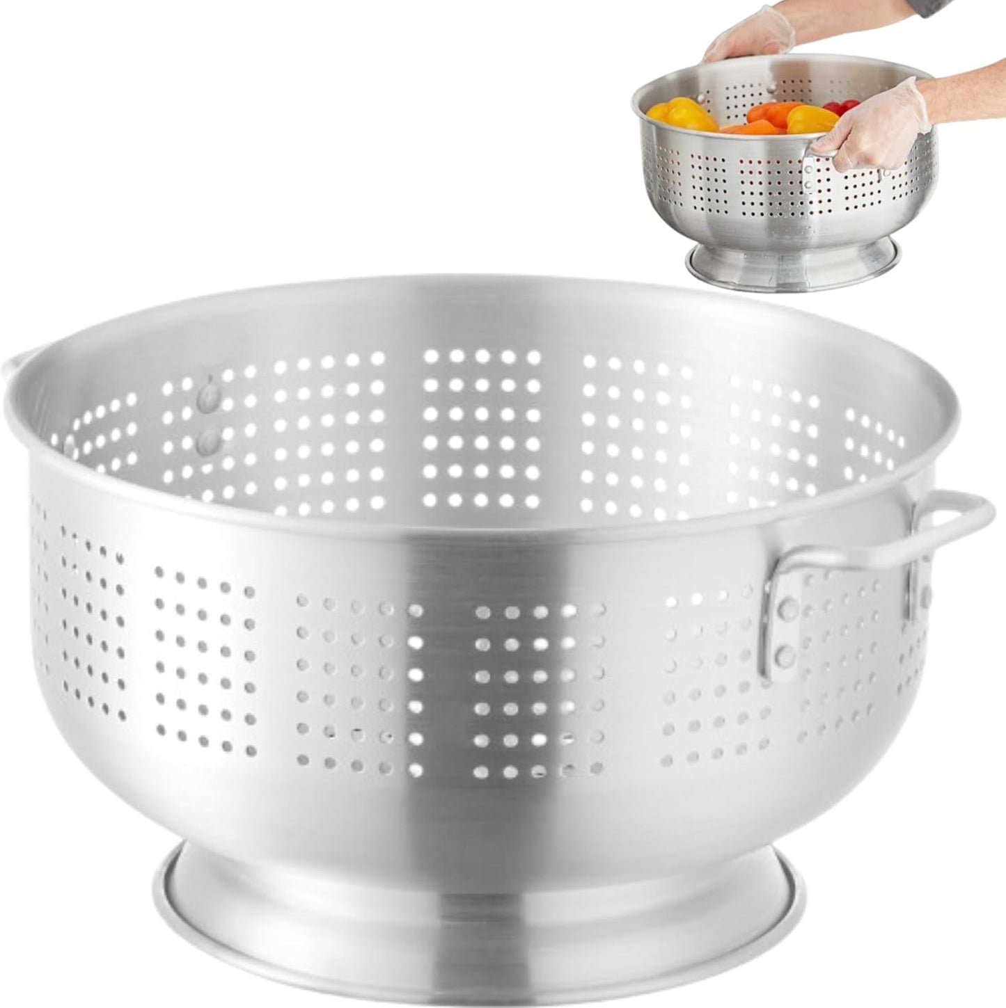 16 Qt. Aluminum Colander with Base and Handles \u2013 Heavy-Duty 16-Gauge Commercial Strainer for Pasta, Fruits, and Vegetables- (Large Colander with Top Diameter of 16.5 inches) (1, 16 Quart)