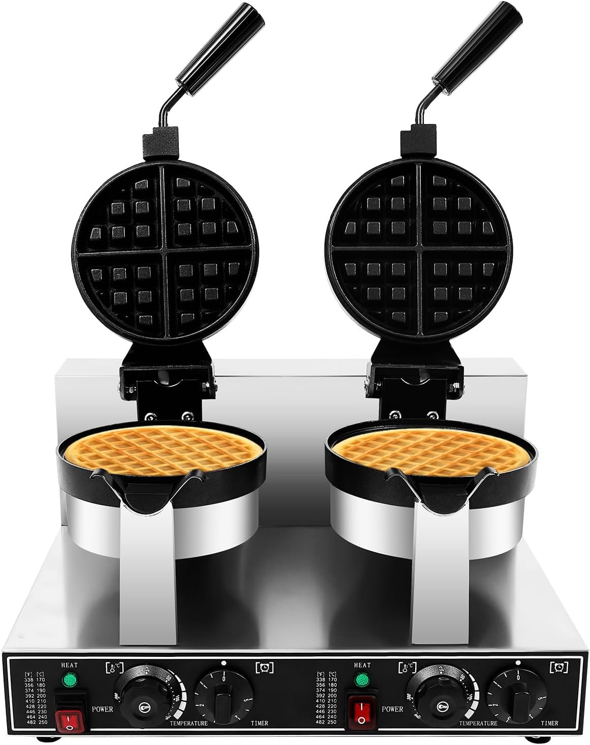 Commercial Waffle Maker 2400W Double Chaffle Maker Stainless Steel Non-Stick Waffle Making Machine with Temp and Time Control for Restaurant Snack Shops