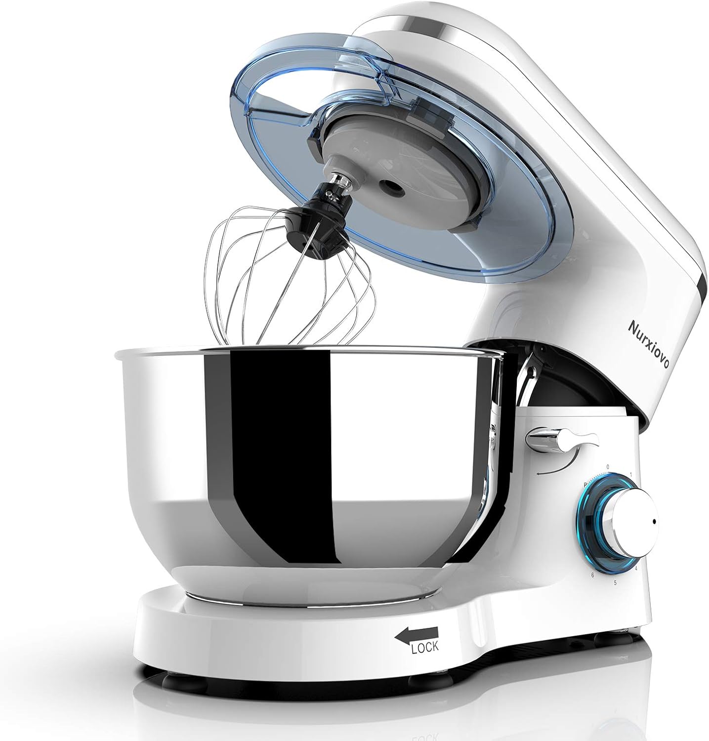 SUNCOO Stand Mixer, 1400W Kitchen Mixer Food Dough Machine with 6 Speed and Pulse, Home Mixer Stand up with 6.1L Stainless Steel Bowl, Whisk, Dough Hook, Beater, White