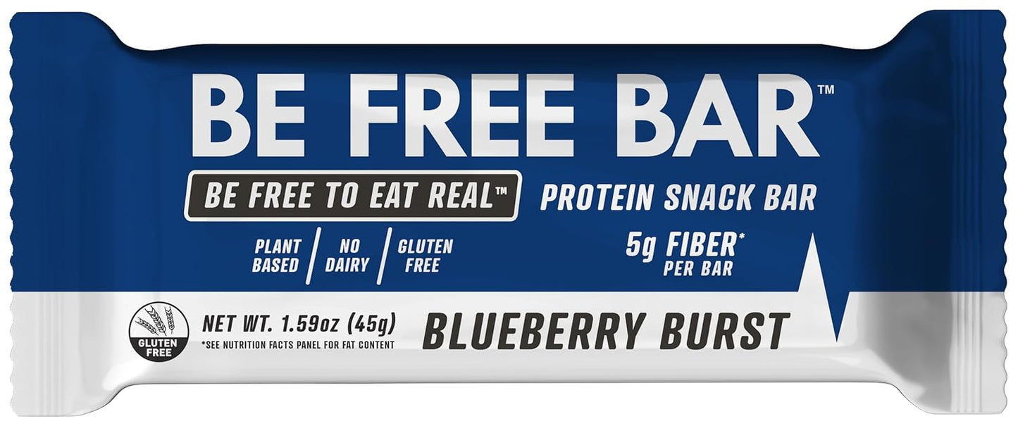 Blueberry Burst Be Free Bar (Box of 12 bars) Made with only Real Ingredients and Blueberries! Gluten Free, Dairy Free, Plant Based, and sweetened with Pure Honey. No artificial sweeteners, dyes, sugar alcohols, or gums.