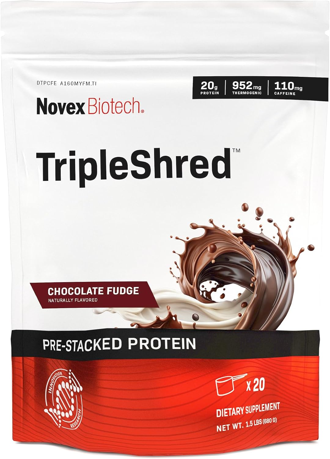 Novex Biotech TripleShred Protein - Pre-Stacked Protein - Increase Energy and Focus - Build Muscle - Chocolate Fudge, 20 svgs