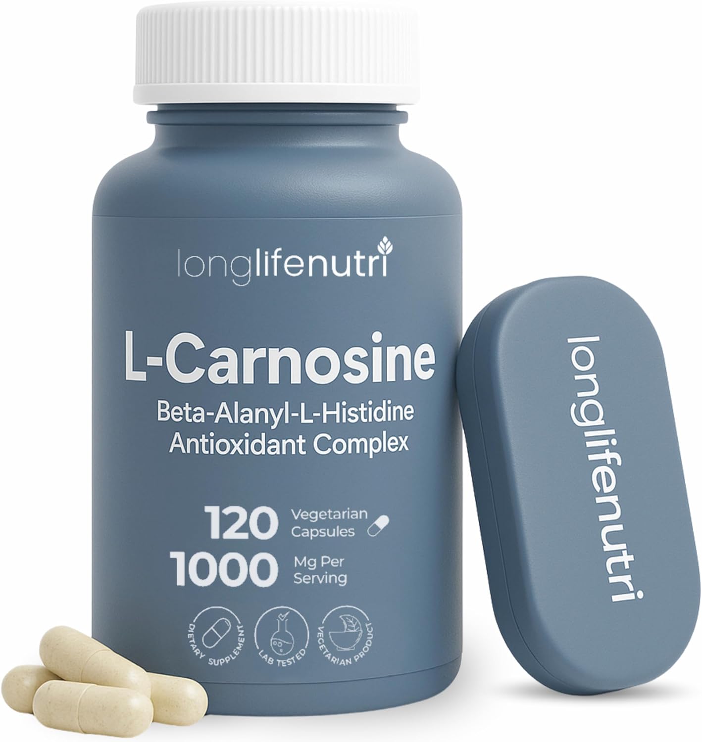 LongLifeNutri L-Carnosine 1000mg - Beta-Alanyl-L-Histidine Supplement for Cellular Energy & Brain Clarity, 120 Vegetarian Capsules, 2-Month Supply, GMP Certified, Made in USA