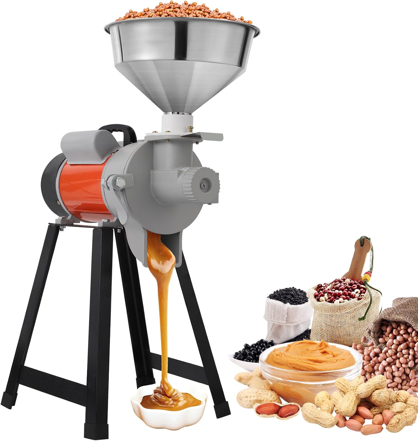 ZXMOTO Wet Peanut Butter Machine Maker 2200W Grain Mill Grinder Grinding Feed Crusher,Sesame Sauce Grinder Home/Commercial for Groundnut, Almond, Cashew Nut and Sesame
