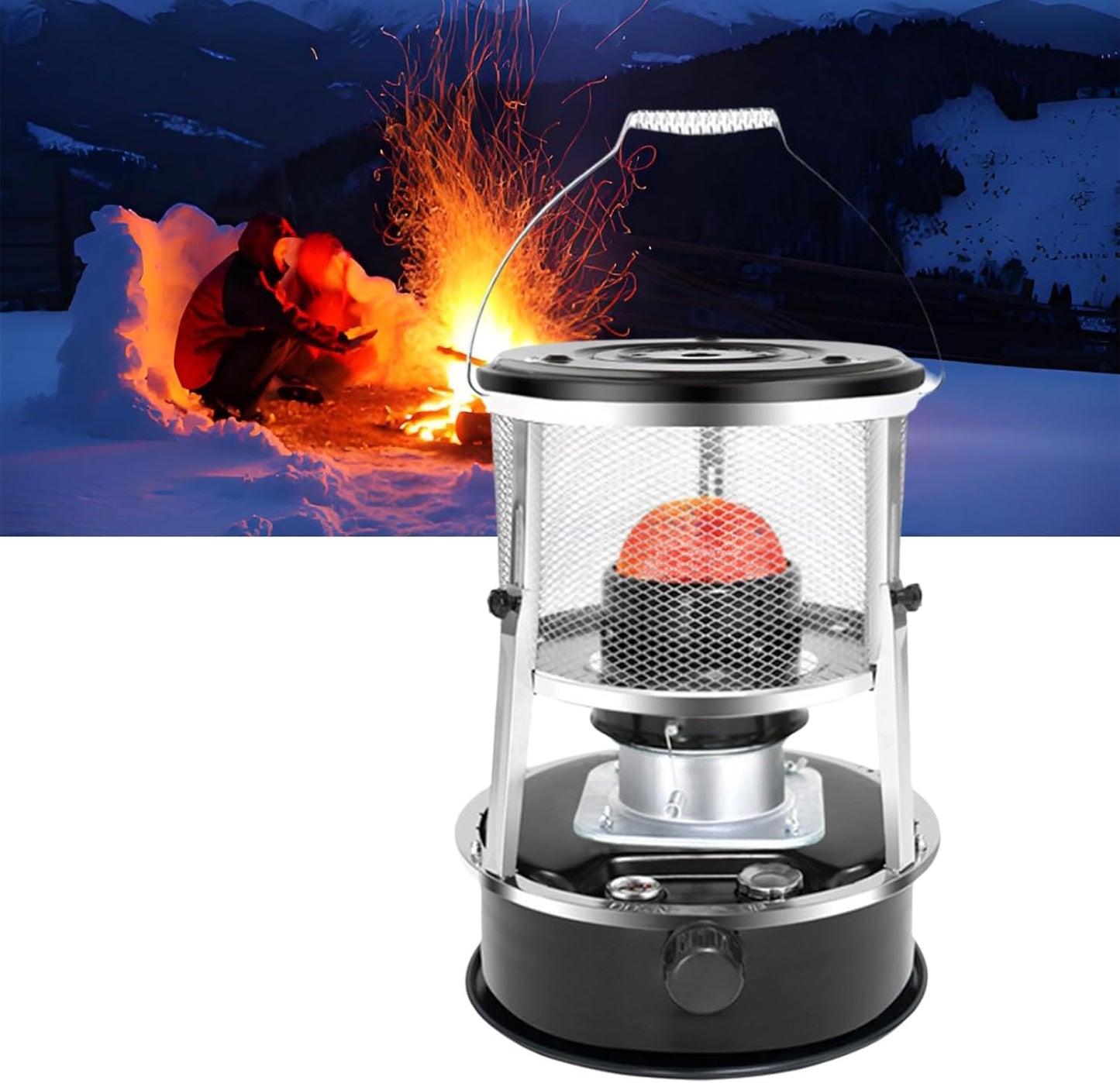 Mobile Kerosene Heater Camping Stove with Convenient Handle, Suitable for Heating, Fishing, Hunting, Hiking, Tent Camping(Black)