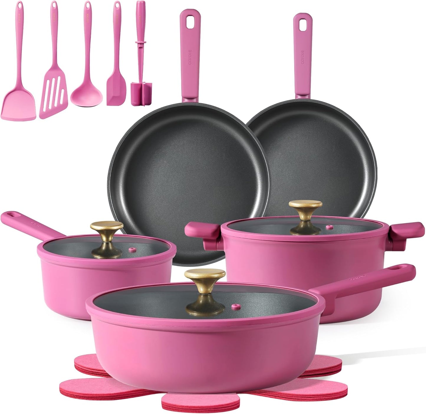 CAROTE Non Stick Pots and Pans Set, Cookware Sets Nonstick, Kitchen Cooking Set with Stay-Cool Handles,with Silicone Tools and Pot Protectors,17 Piece