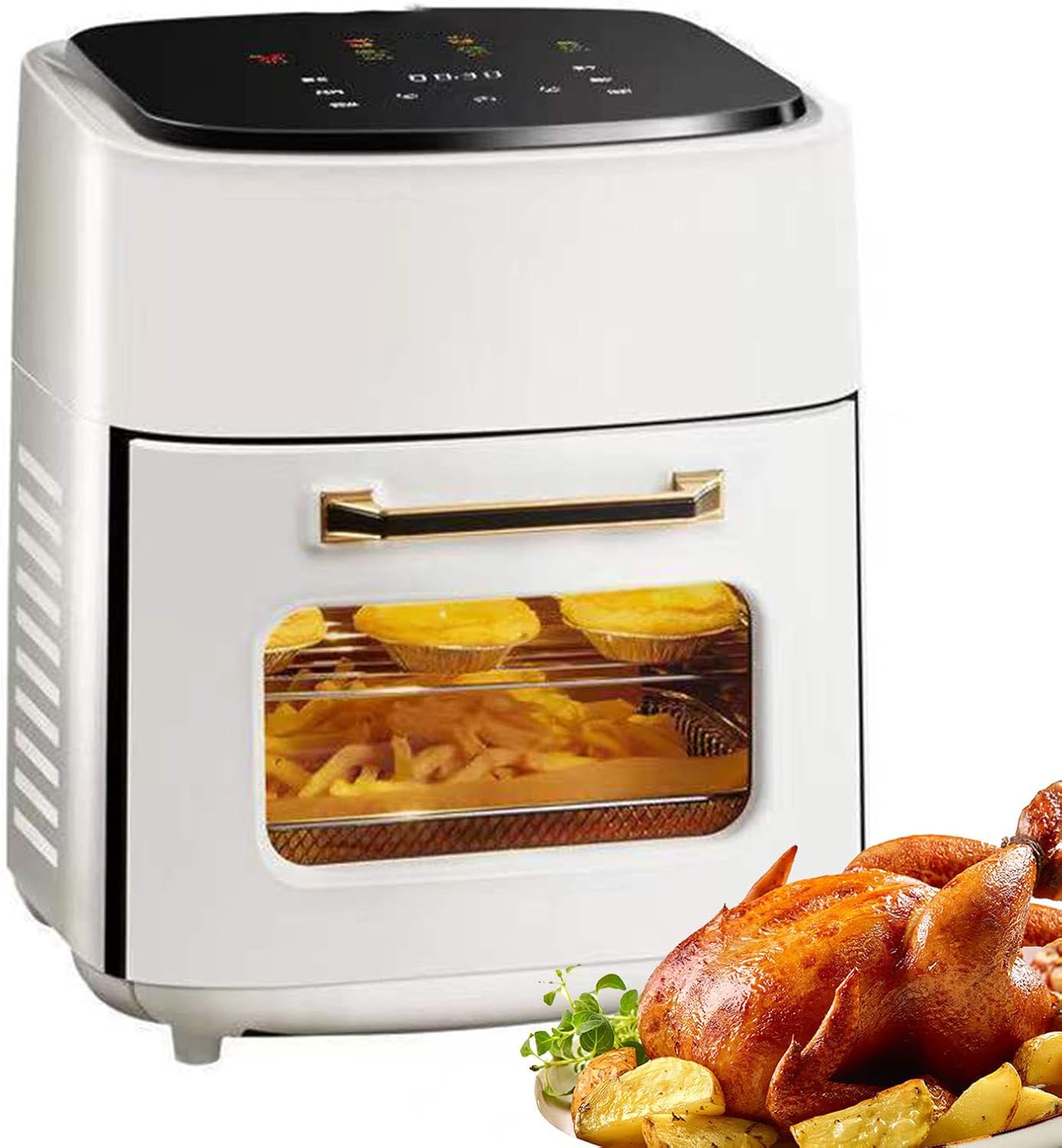 Air Fryer, 15L Visual Air Fryer with Grill, 1400w Smart Oven With Digital Touch Screen Oil-free Fryer, Timing and temperature adjustable For Quick And Easy Meals, Easy to Clean,White
