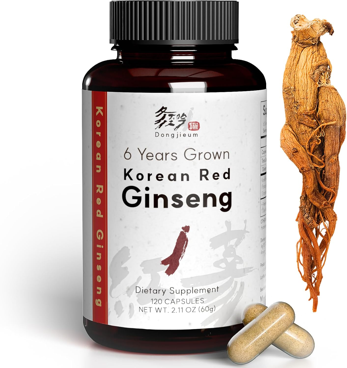 Korean Red Ginseng (6-Year Root) (Enhanced Ginsenoside) 120 Vegan Capsules