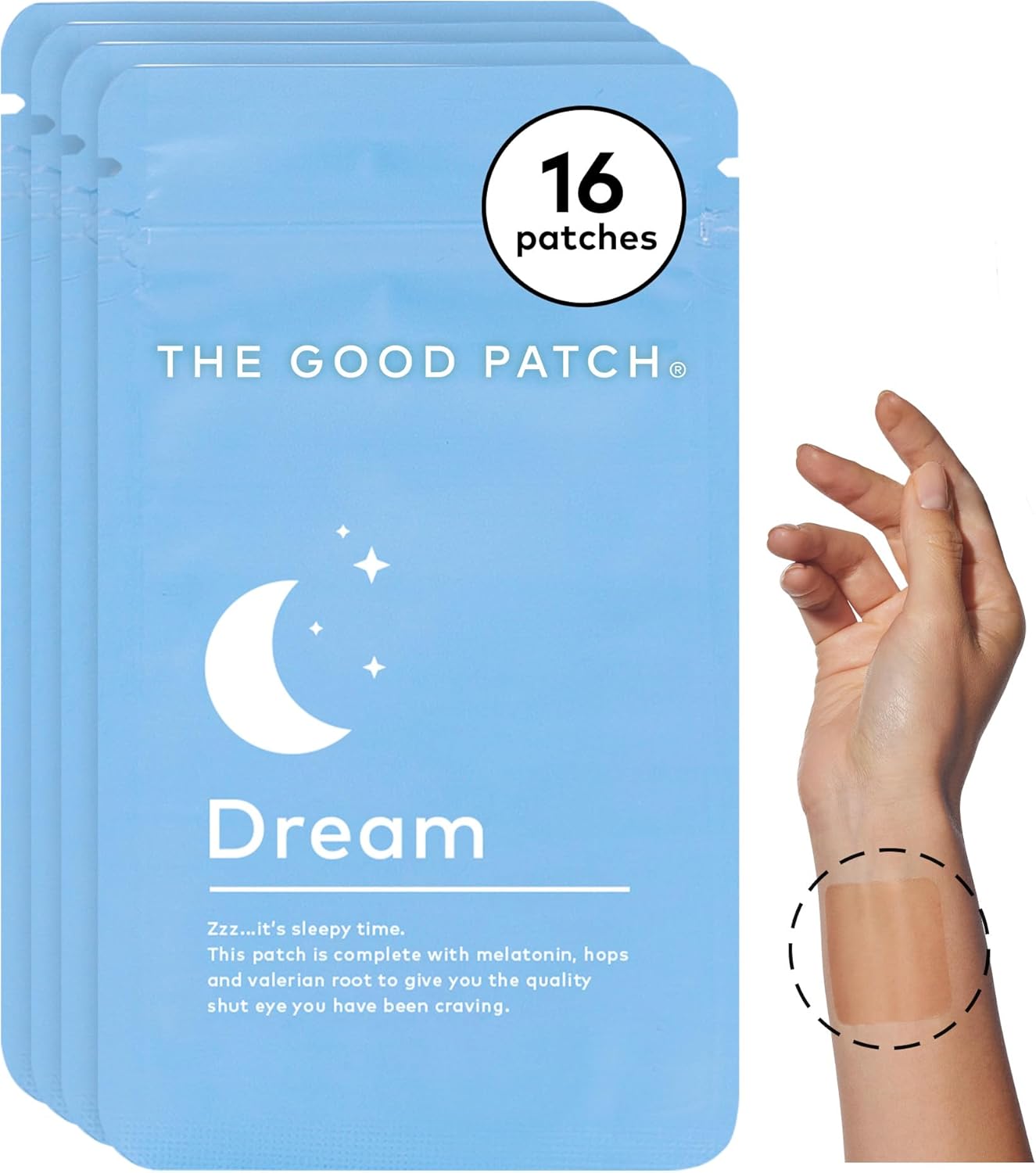 The Good Patch Plant Powered Sleep Support - Sustained Release Dream Patch with Melatonin, Hops, Valerian Root (16 Total Patches)