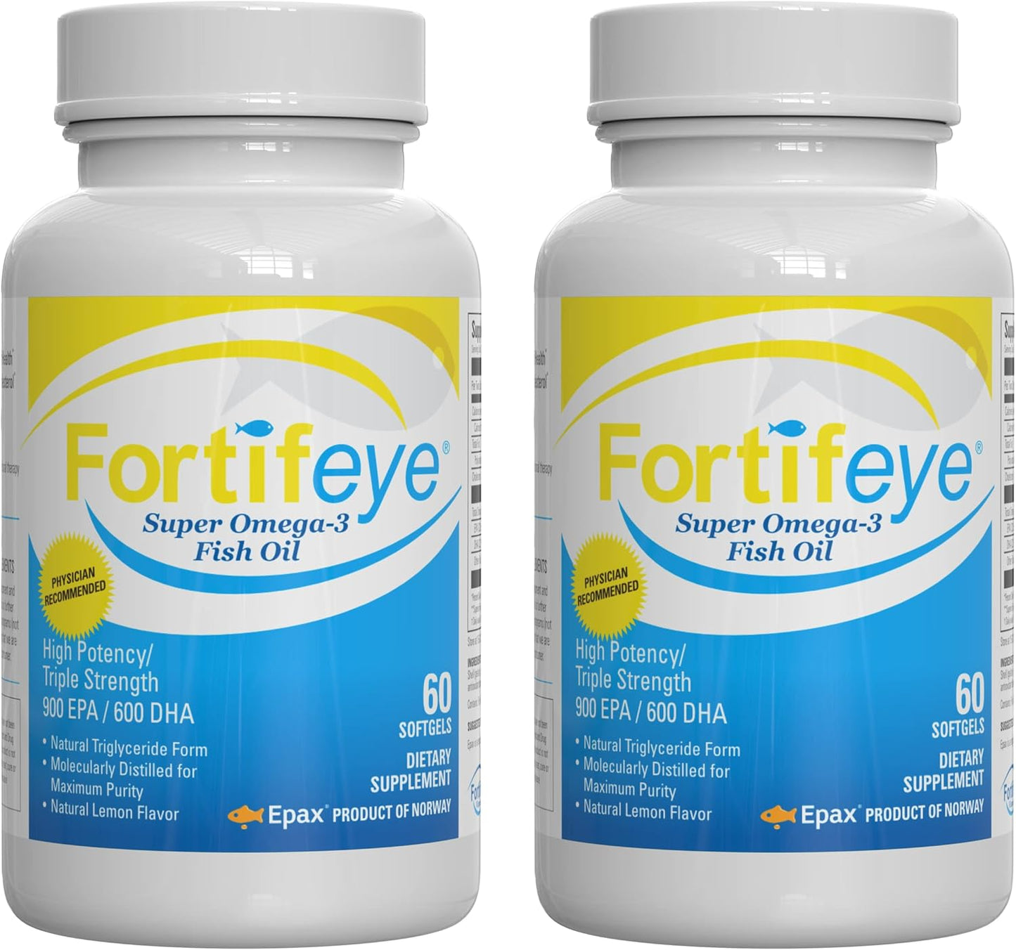 Fortifeye Vitamins Super Omega-3 Fish Oil | 1600 mg Omega 3 | with EPA and DHA | Natural Lemon Flavor 60 Servings