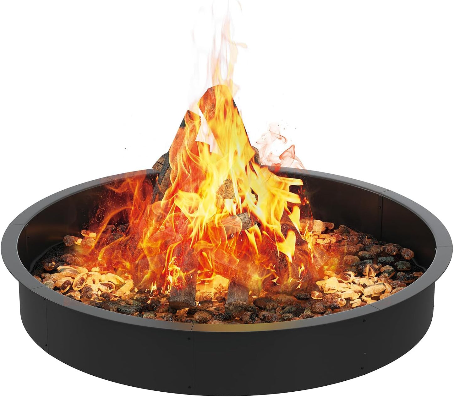 36 in Smokeless Fire Pit Ring with Easy 8-Piece Iron Sheet Assembly, Ventilation Holes for Full Wood Burn, Painted Rust-Proof Steel, Outdoor Above-Ground or Underground Use,Camping Garden Backyard