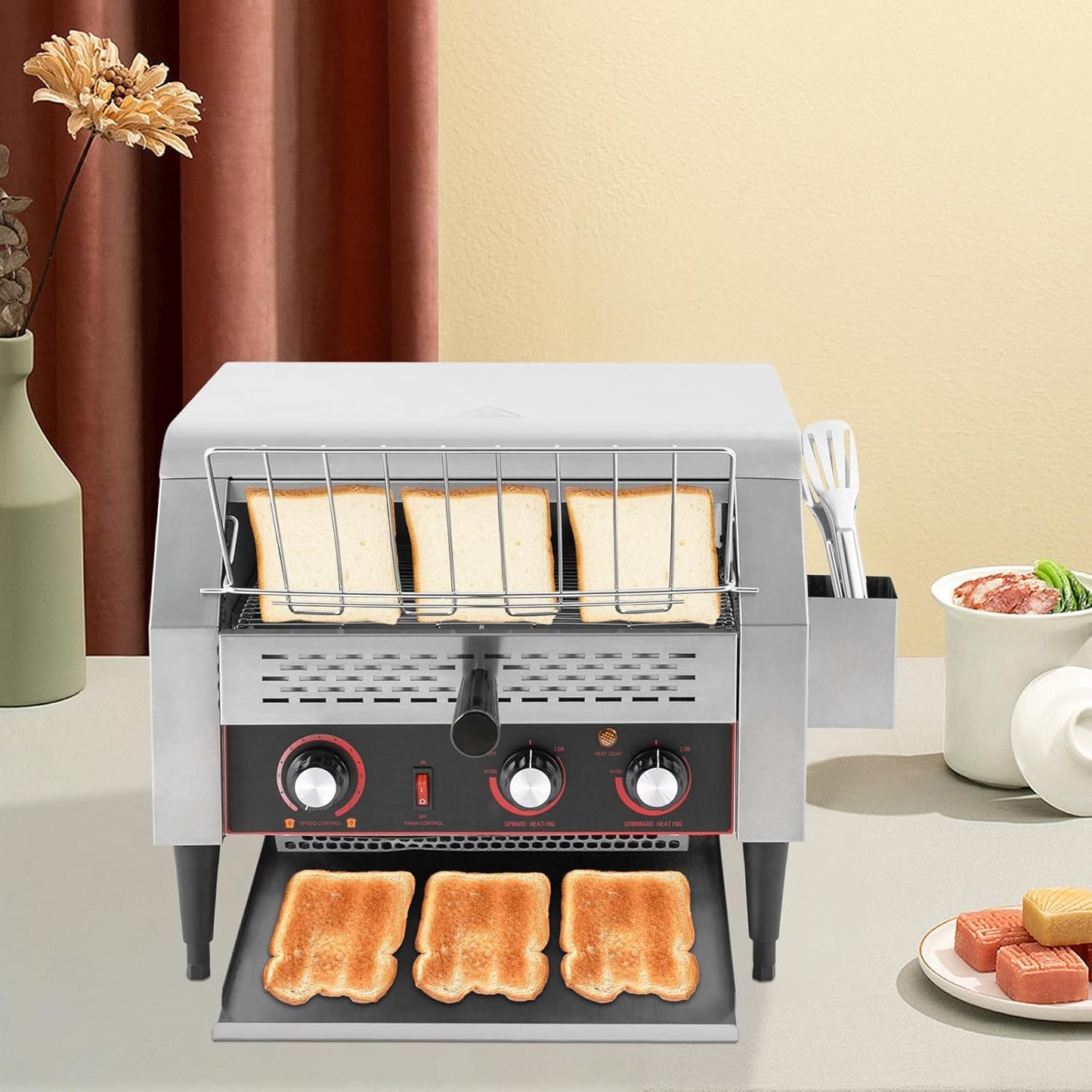 Commercial Toaster 450 Slices/H 2400W Heavy Duty Industrial Conveyor Toaster Restaurant Conveyor Toaster for Bun Bagel Bread Baked Food