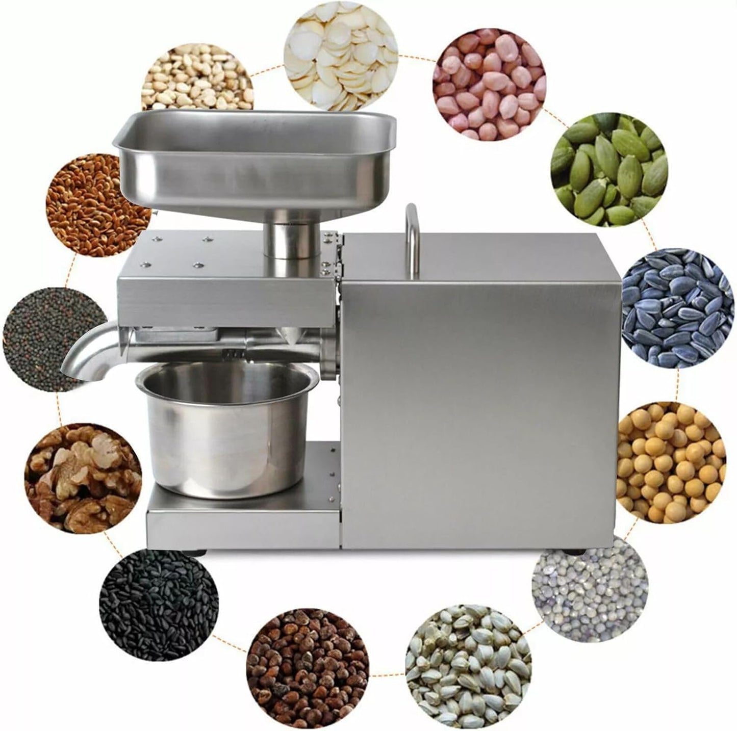 Oil Press Machine Commercial Automatic Cold/Hot Oil Press Machine With Oil Cup Stainless Steel Organic Oil Press Electric Oil Complete Accessories Durable For Peanuts Walnuts Olives (600W 110V)