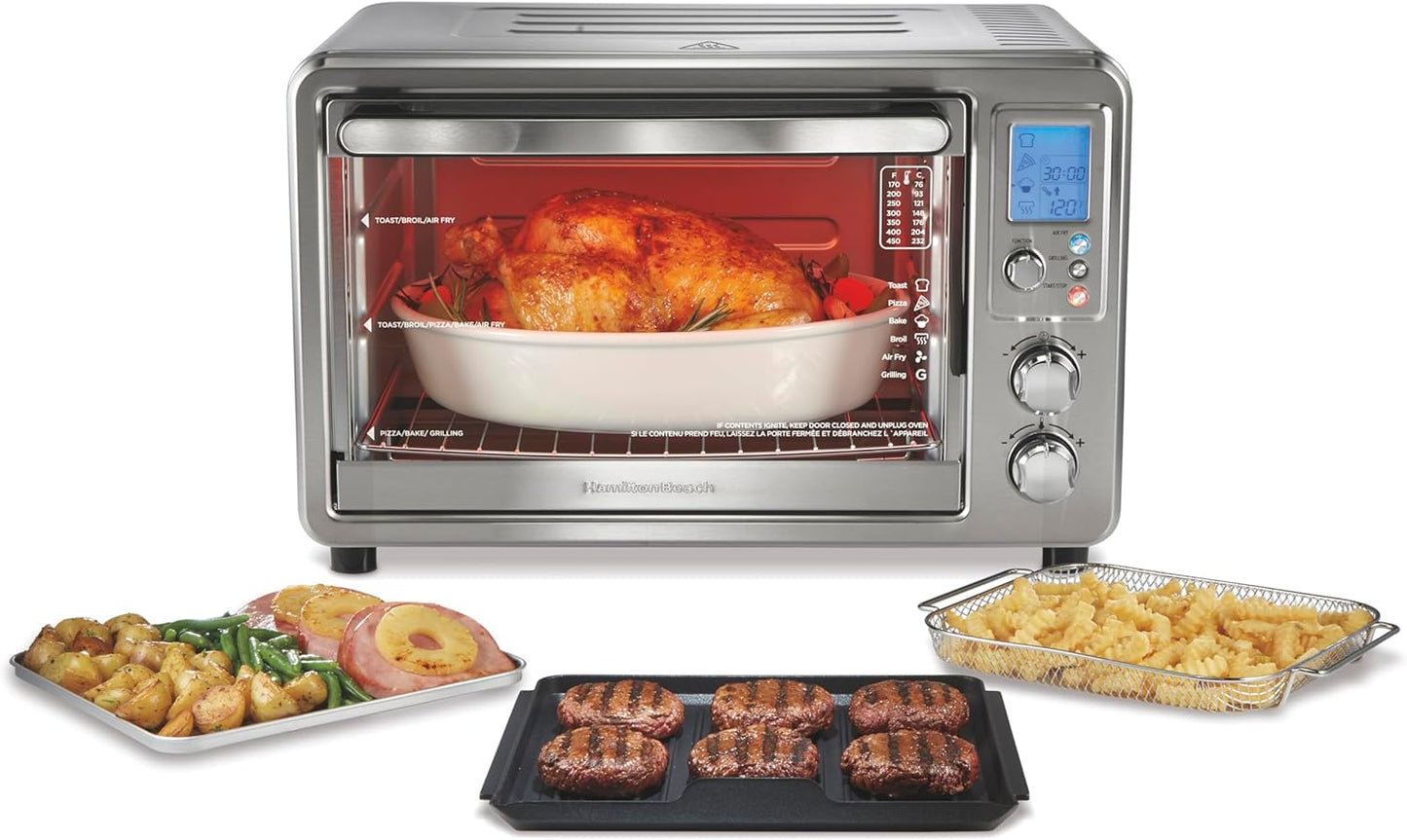 Hamilton Beach 6-in-1 Sure Crisp Air Fryer Toaster Oven Combo & Electric Indoor Grill, 450 F Searing Temp, Bake, Broil, Toast and Pizza Function, .88 cu. ft., 6 Slice Capacity, Stainless Steel (31395)