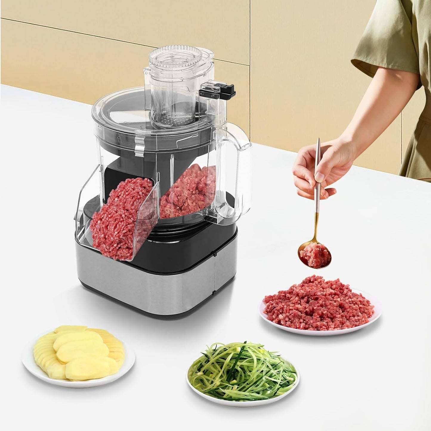 Commercial Food Processor, 600W Electric Vegetable Dicer Chopper, 5 in 1 Professional Veggie Shredder Multifunctional Meat Grinder Blender