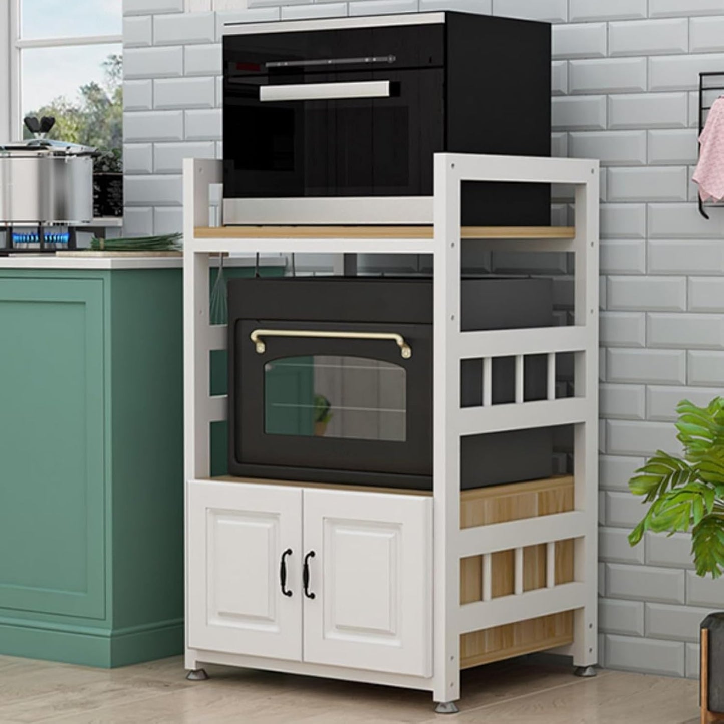 Kitchen Bakers Rack with Storage, Kitchen Pantry Microwave Cabinet with Doors for Electrical Appliances, Tableware, Dishes