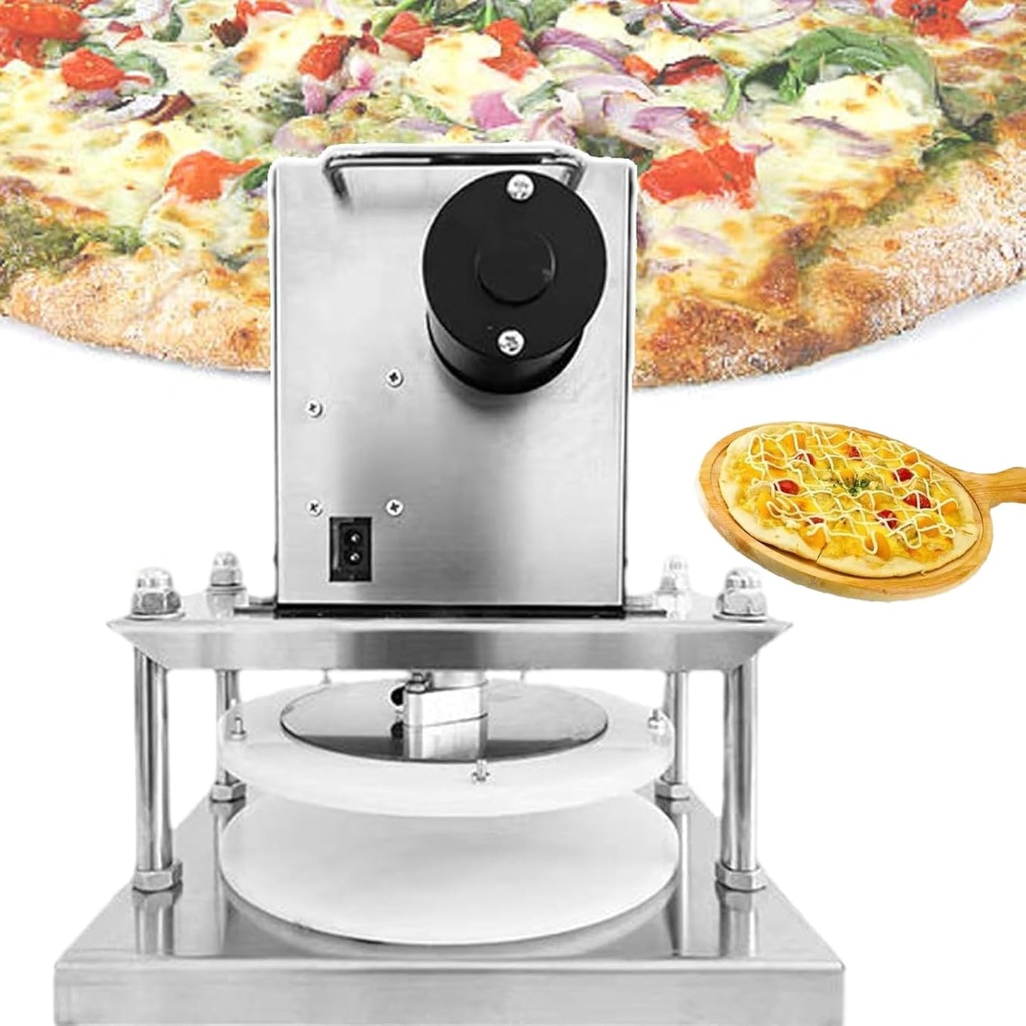 Stainless Steel Electric Pizza Dough Press Machine, 8.6inch Automatic Dough Sheeter for Commercial & Home Use - Fast Pizza Base Maker, Pastry Press