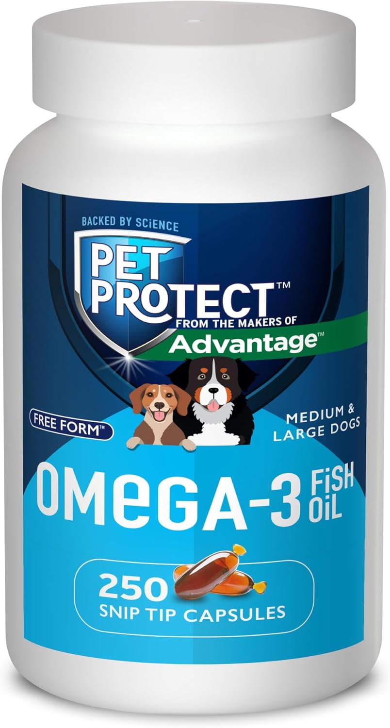 Pet Protect M\/L Dog Omega-3 Supplement, Proprietary Free Form Blend, Supports a Normal Inflammatory Response, Snip-Tip Capsules (250 Count)