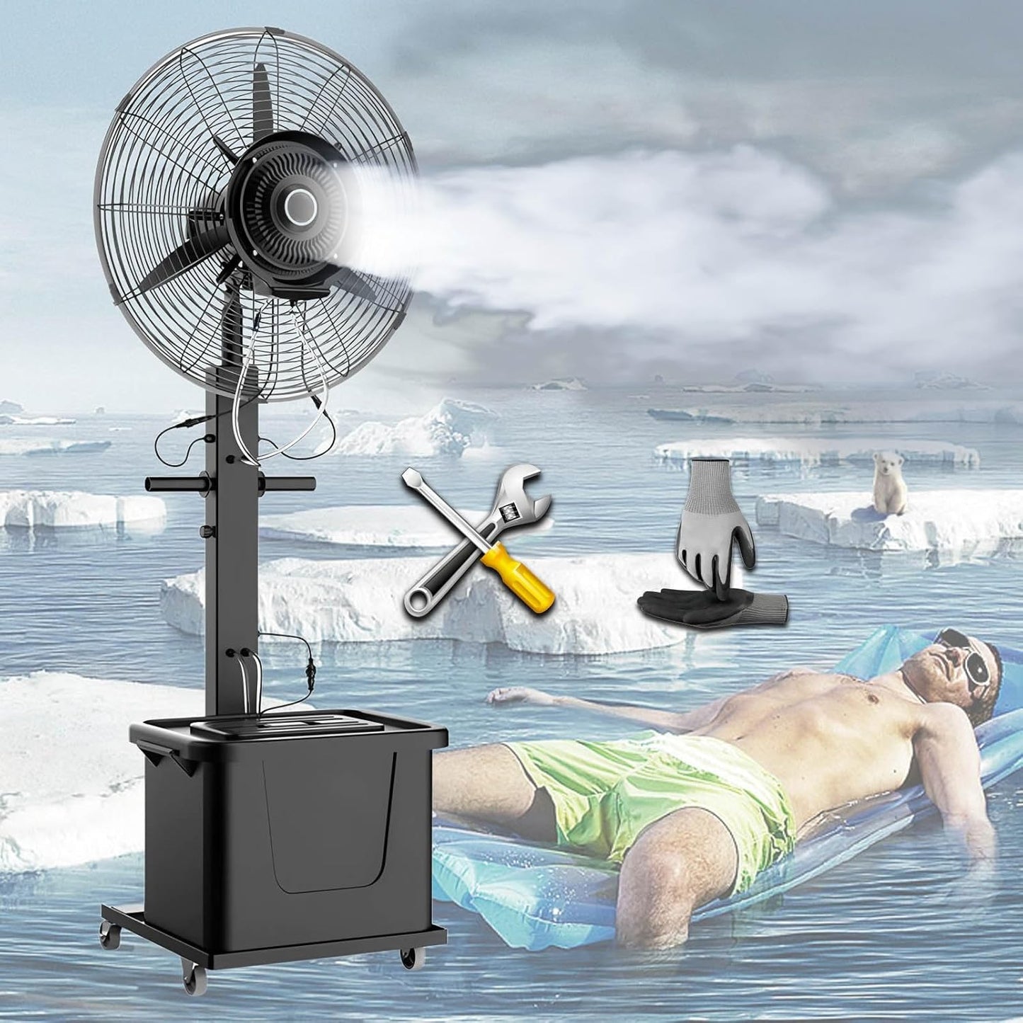 26 Inch High Velocity Heavy Duty Floor Shop Misting Fan, 3-Speed, Outdoor Mist Fan For Garage Basement Warehouse Patio Commercial Factory Workshop(Non-liftable,650)