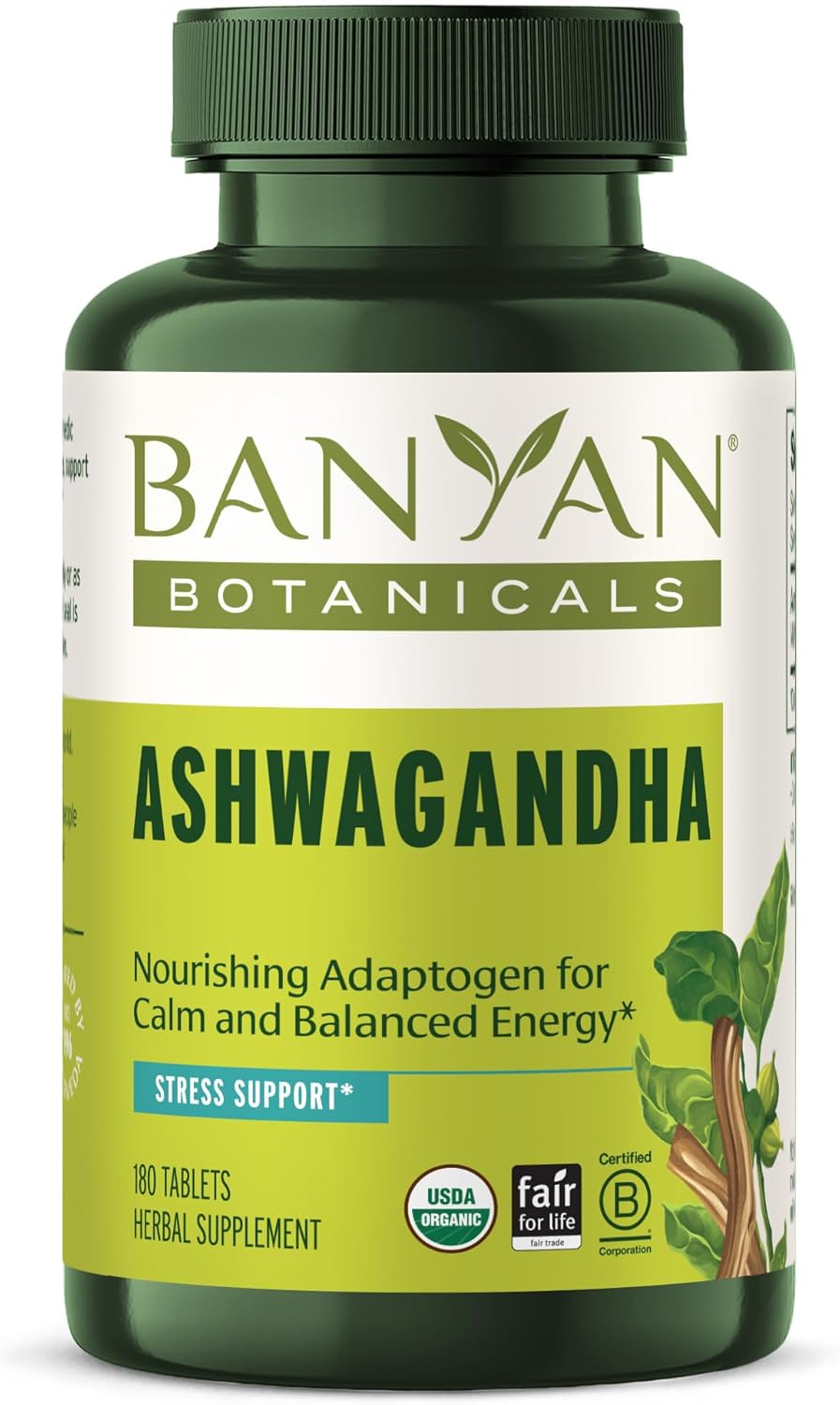 Banyan Botanicals Ashwagandha Tablets \u2013 Organic Ashwagandha Root \u2013 Renowned Herbal Adaptogen for Natural Energy Support and Stress Support* \u2013 180 Tablets \u2013 Non-GMO Sustainably Sourced Vegan