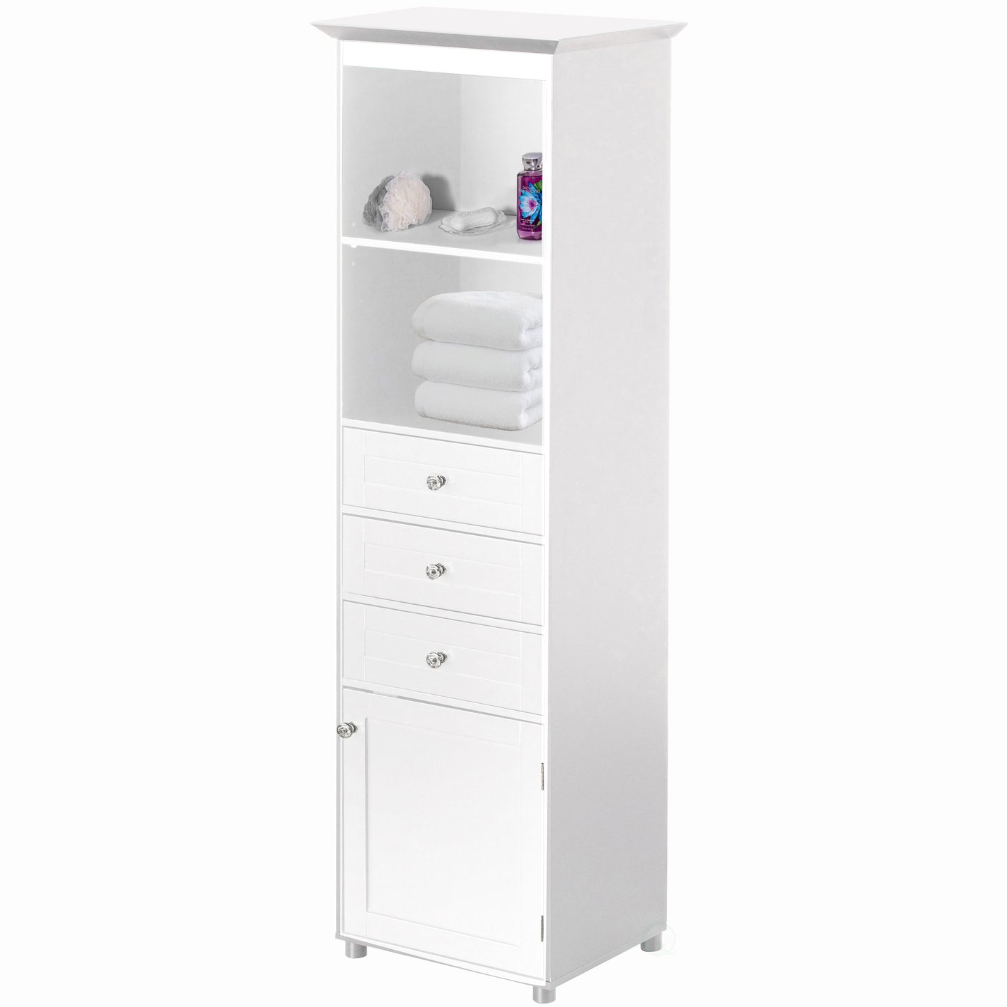 Basicwise 18.25-in x 60-in x 14.25-in White Freestanding Corner Linen Cabinet