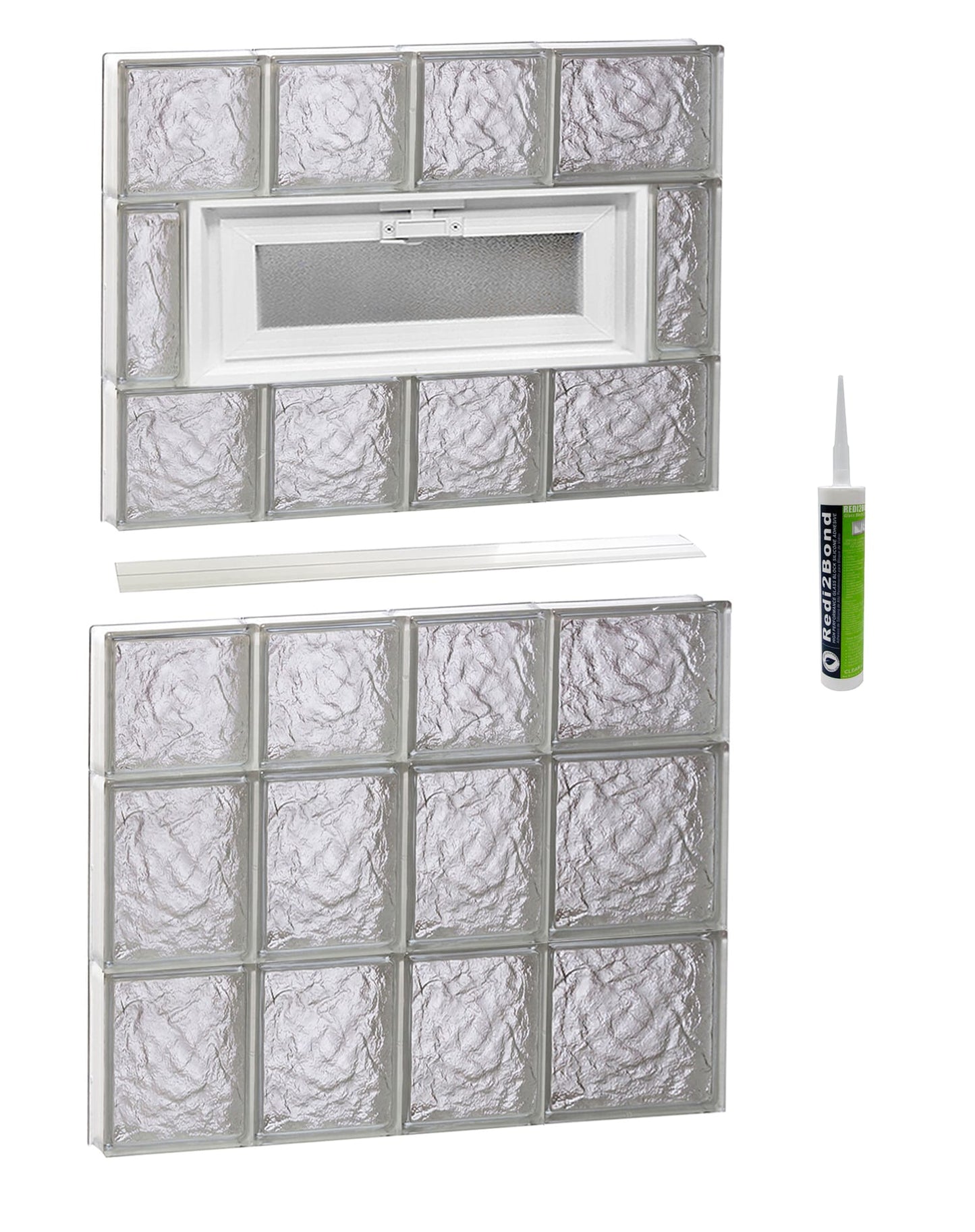 REDI2SET Ice Glass 25-in x 40-1/2-in Frameless Replacement Vented Glass Block Window