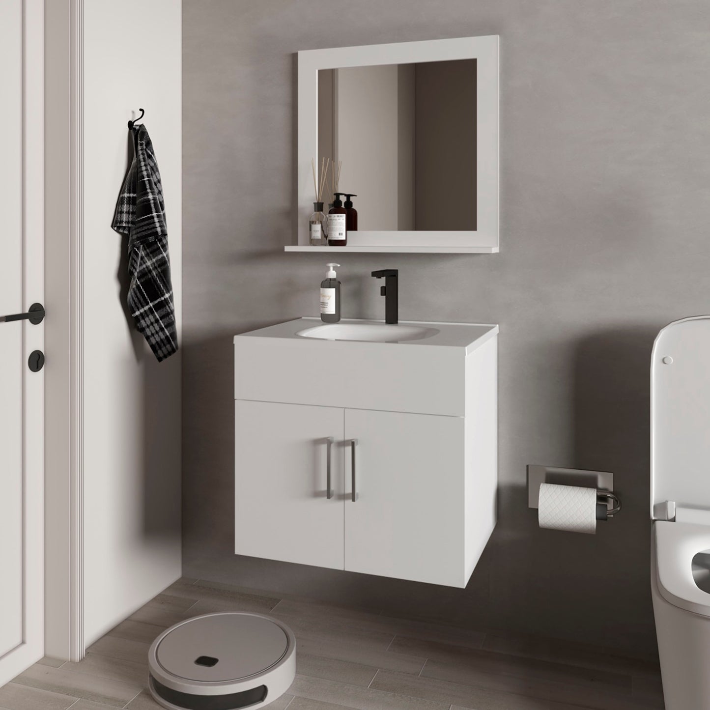 Tatayosi Floating Bathroom Vanity Set with Sink Two-Door Cabinet and MirrorWhite