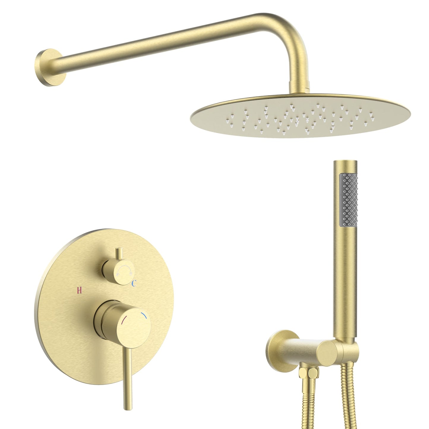 Mondawe Brushed Gold 10-in Built-In Shower Faucet System with 2-way Diverter ( Pressure-balanced Valve Included )