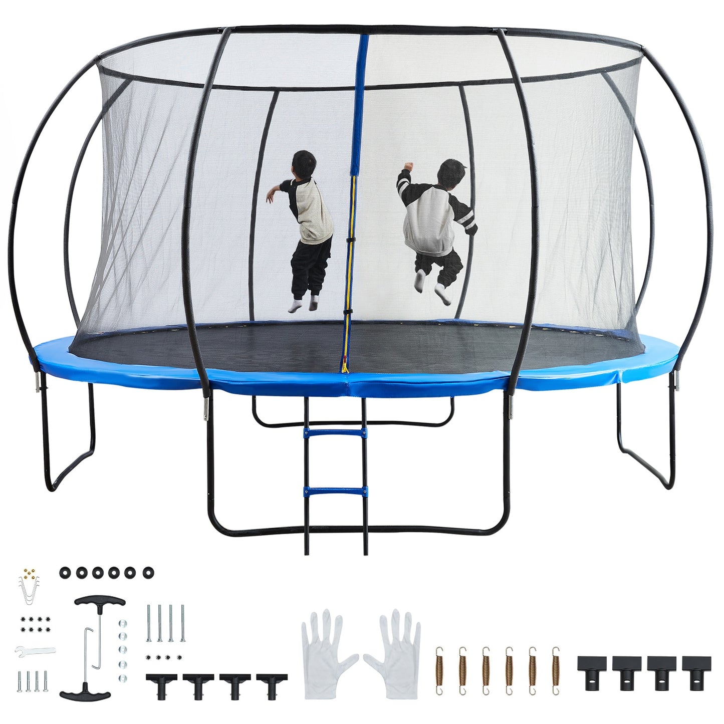 VEVOR 14FT Trampoline 450 lbs Trampoline with Enclosure Net Ladder and Curved Pole Heavy Duty Trampoline with Jumping Mat and Spring Cover Padding Outdoor Recreational Trampolines for Kids Adults