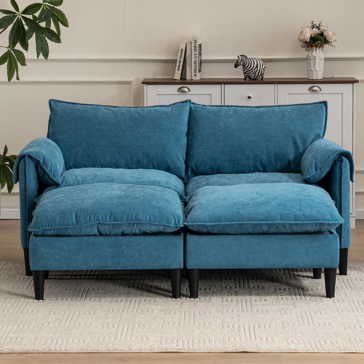 LOVMOR Convertible Combination Sofa Sofa U Shaped Sofa with Footstools with Storage Gray Sofa for Living Room Bedroom Office Small Space 2 Seater Combination Sofa Lake Blue